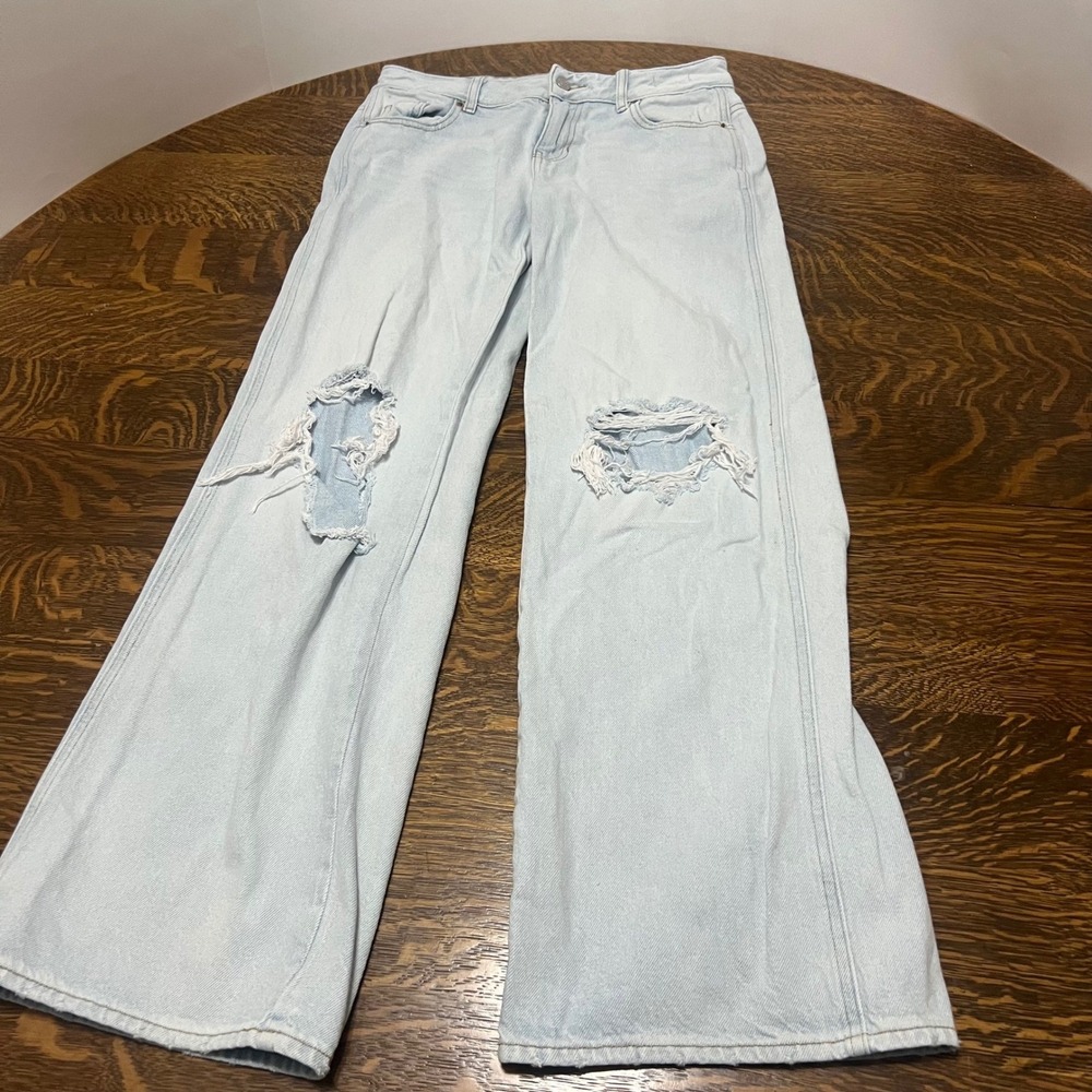 PacSun Low Rise Baggy Jeans Womens 25 Light Wash Distressed Wide Leg Denim